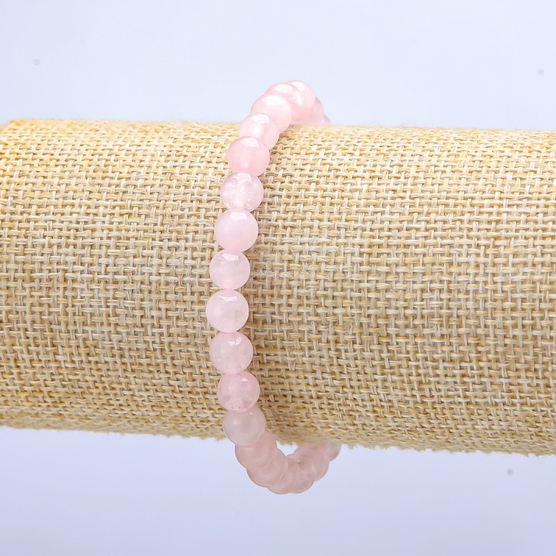 Bracelet élastique en quartz rose, billes lisses 6 mm