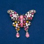 Broche papillon en métal doré, strass multicolores 48×60 mm +