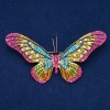 Broche «Papillon» en métal doré, strass multicolores 42×82 mm +