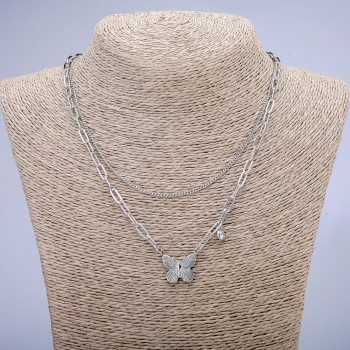Chaîne Xuping avec pendentif et strass blanc, placage rhodié, épaisseur 4 mm +/- et 1,7 mm +/-, longueur 46 cm +