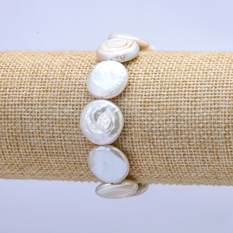 Bracelet élastique en perles baroques, diamètre 17 mm, longueur 18 cm +