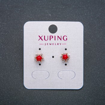 Boucles d'oreilles à clous Xuping avec perle rouge et strass blancs, dorure 18K, diamètre 8 mm +