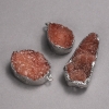 Pendentif en druse de géode orange, monture argentée, diamètre 33×20 mm ± tailles assorties