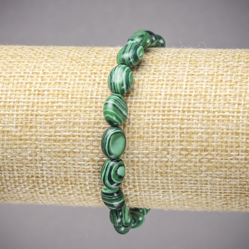 Bracelet en malachite ovale sur élastique