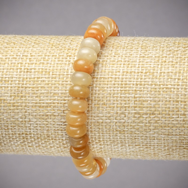 Bracelet élastique en agate jaune, perles rondelles lisses 8 × 5 mm, longueur 18 cm ±