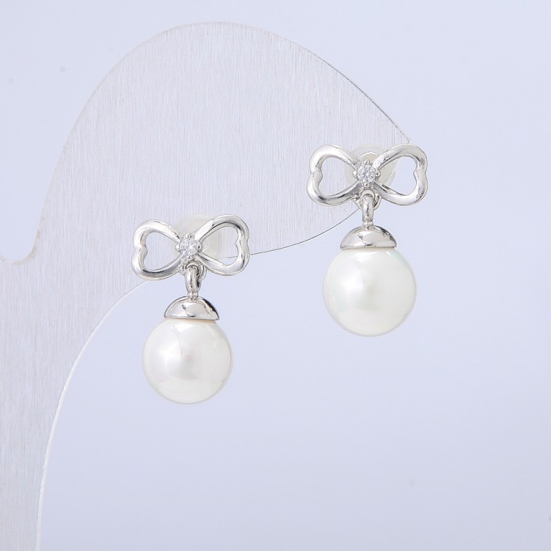 Boucles d'oreilles Xuping puces avec perle blanche, rhodié, diamètre 18×12 mm +