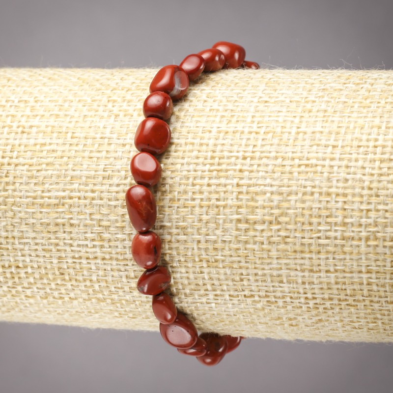 Bracelet élastique en jaspe rouge, galets polis, diamètre 8 × 6 mm+