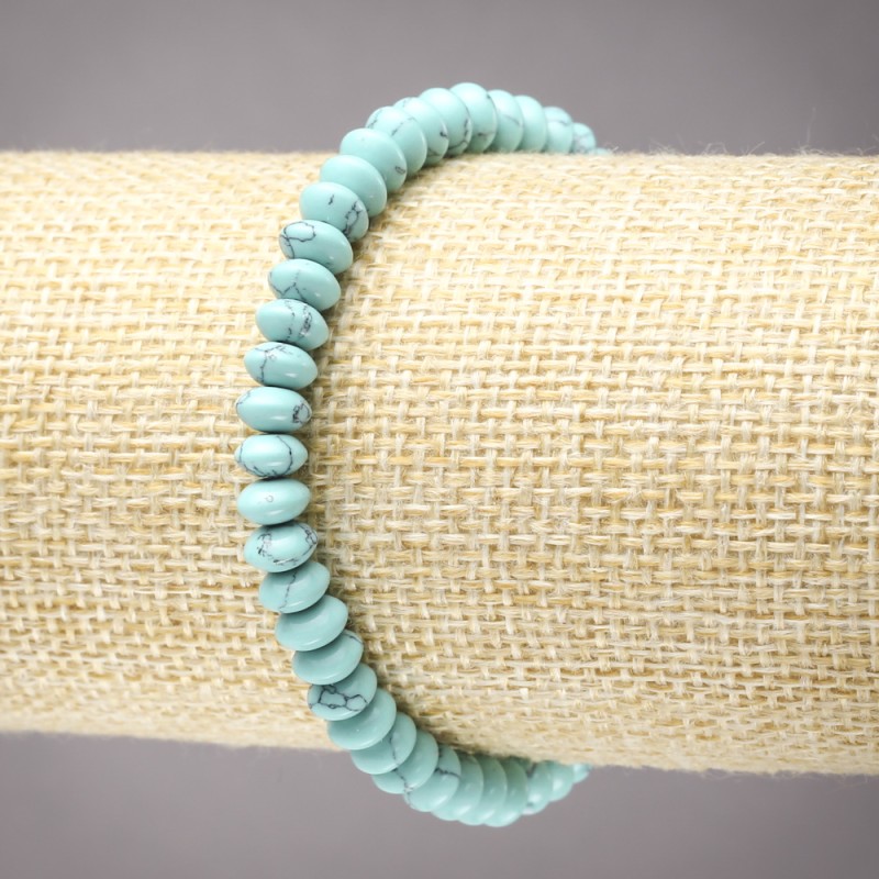 Bracelet élastique en turquoise, rondelles lisses, diamètre 6×3 mm+