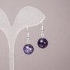 Boucles d’oreilles en améthyste naturelle, bille lisse, diamètre 12 mm ±, longueur 33 mm ±