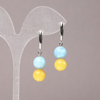 Boucles d'oreilles en pierre naturelle aigue-marine et citrine, diamètre 10 mm ±, longueur 40 mm ±