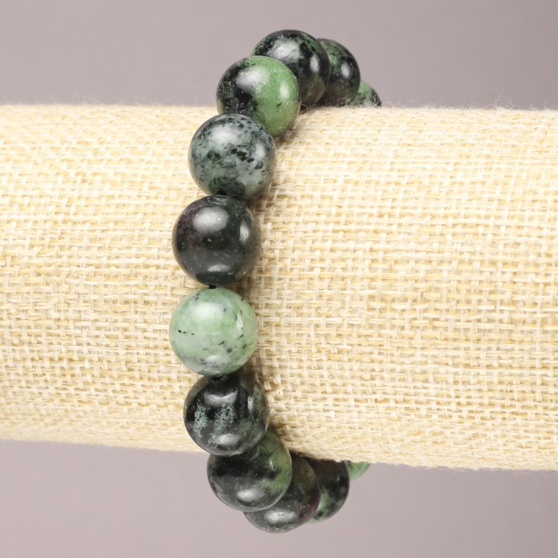 Bracelet élastique en zoïsite naturel — perles lisses, diamètre 12 mm+