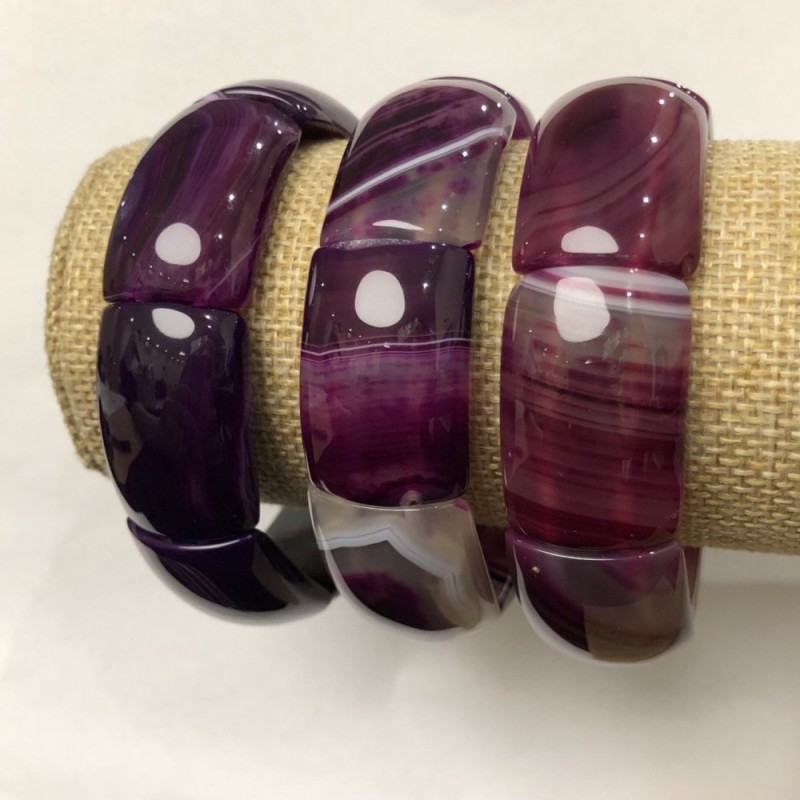 Bracelet élastique en agate violet foncé, pierre rectangulaire 20x30 mm+