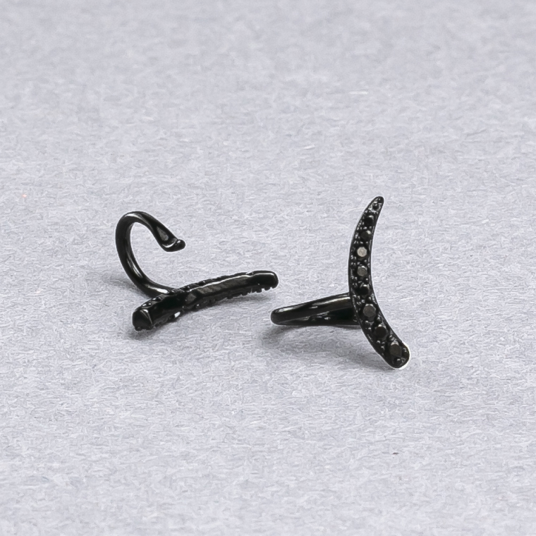 Cuff d'oreille Xuping en rhodium noir avec strass noirs 10×12 mm +