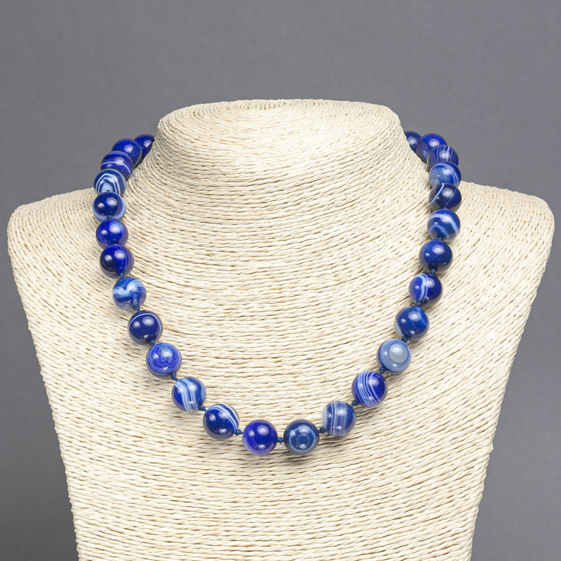 Collier en agate bleue, diamètre 12 mm ±, longueur 45 cm ±