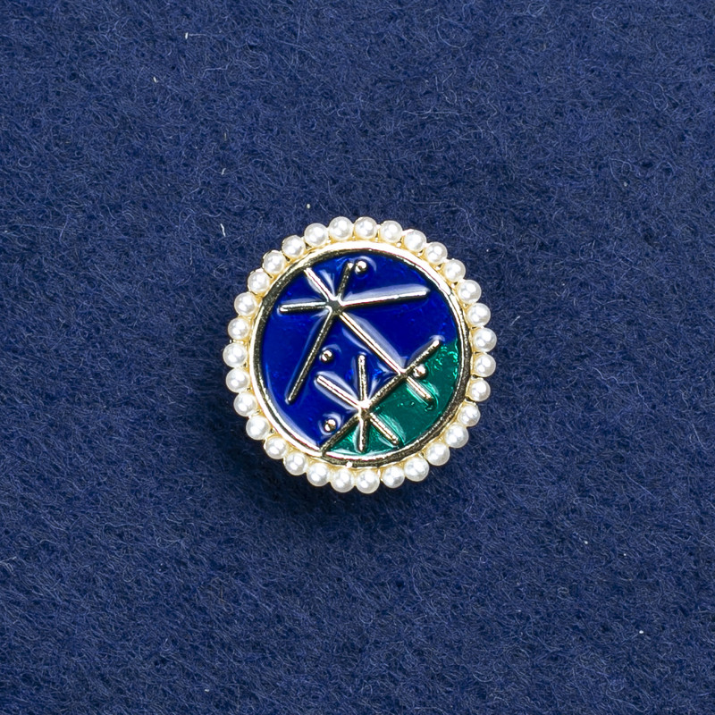Broche «Constellation» métal doré, émail et perles 18 mm +