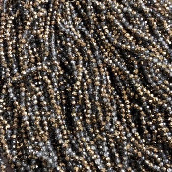 Perles en cristal tchèque sur fil – assortiment gris transparent + doré brillant, rondelle facettée, diamètre 3×2,5 mm, longueur 36 cm