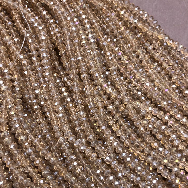 Perles sur fil en cristal tchèque champagne transparent, rondelle facettée, diamètre 3,5 × 3 mm, longueur 36-38 cm +