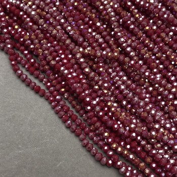 Perles de cristal tchèque sur fil nylon, bordeaux mat, rondelle facettée, diamètre 3,5 × 3 mm, longueur 36-38 cm +