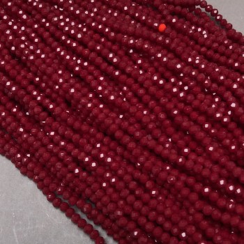 Perles en cristal tchèque sur fil rouge foncé mat, rondelles facettées, diamètre 3,5×3 mm, longueur 36–38 cm