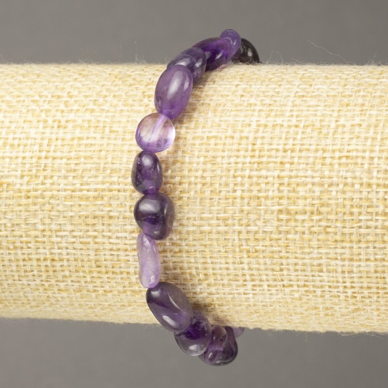 Bracelet élastique en améthyste naturelle, perles galetées, diamètre 10 × 7 mm+