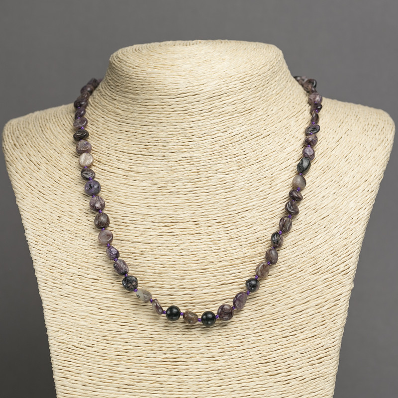 Collier en charoïte naturel, perles facettées 7×8 mm, longueur 45 cm+