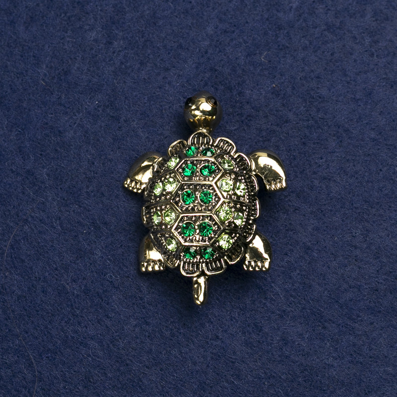 Broche Tortue en métal doré et strass 40 × 23 mm +
