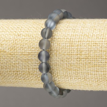 Bracelet élastique en verre opalescent gris mat, billes lisses, diamètre 8 mm, longueur 18 cm ±