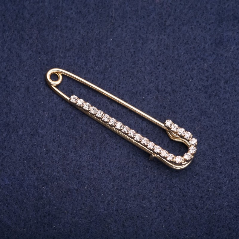Broche-épingle avec strass blancs 57 × 13 mm, métal jaune