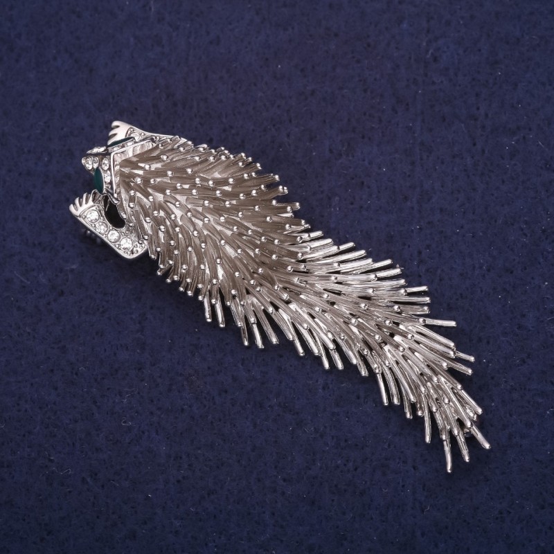 Broche Hérisson Porc-épic 75×23 mm métal argenté clair