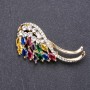 Broche à strass multicolores 55×25 mm, métal jaune