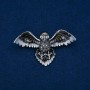 Broche «Oiseau» avec émail et strass gris, métal argenté 65×35 mm +