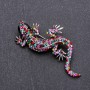 Broche lézard, strass multicolores, 62 × 28 mm, métal gris