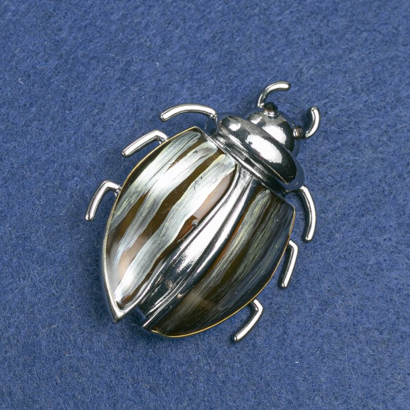 Broche «Insecte» argenté et émaillé avec strass noirs 58 × 24 mm +