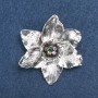 Broche Fleur en métal argenté, strass multicolores, 50 mm +