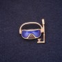 Broche Masque 30×28 mm émail couleur marron et bleu, métal doré