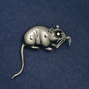 Broche Souris 37×37 mm métal blanc