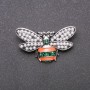 Broche Abeille verte et orange émail métal gris 40 × 25 mm