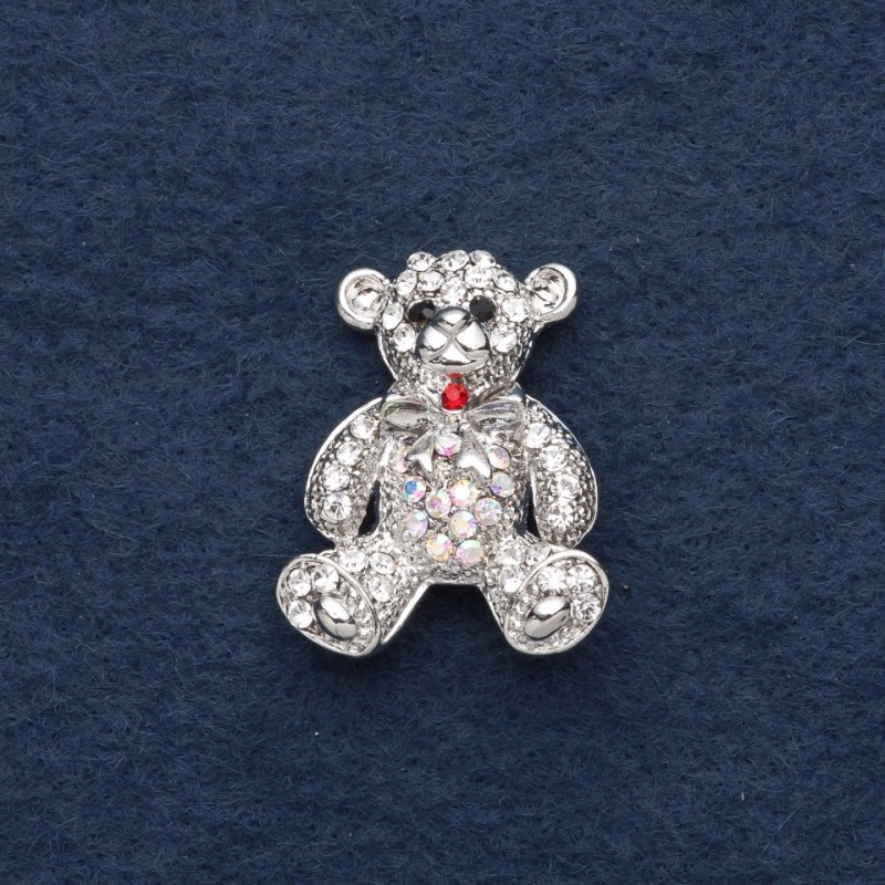 Broche «Ourson» 3×2 cm métal gris, strass caméléon