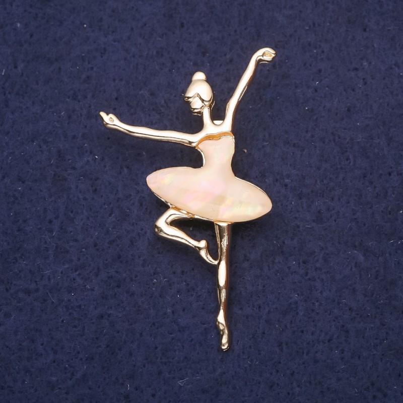 Broche Ballerine nacrée, métal jaune, 30x49 mm