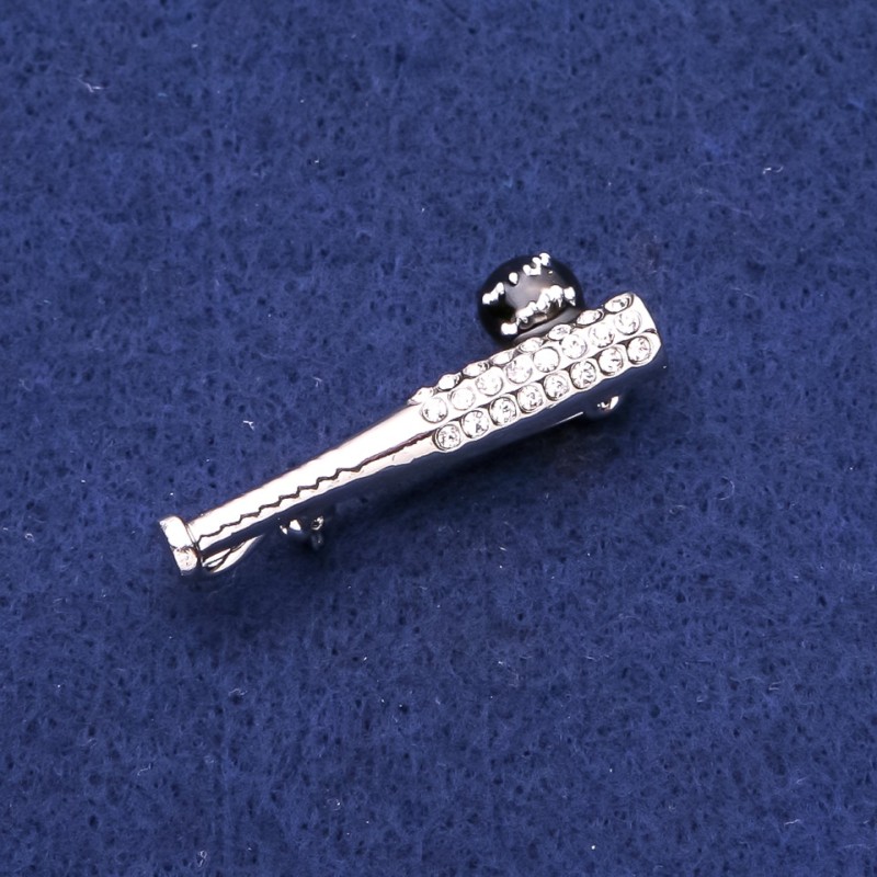 Broche Batte de baseball avec des strass argentés