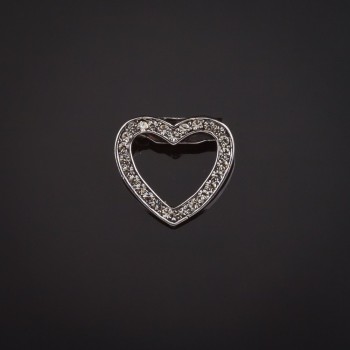 Broche Cœur en métal argenté et strass 20×18 mm +