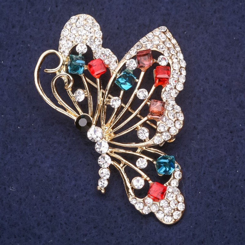 Broche Papillon avec pierres multicolores 60×40 mm