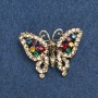 Broche papillon dorée, métal doré, strass, 36×28 mm +