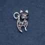 Broche «Chaton» œil de chat noir, métal argenté, 30 × 45 mm