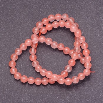 Perles de calcédoine rose sur fil, boules lisses, diamètre 4 mm, longueur 38 cm