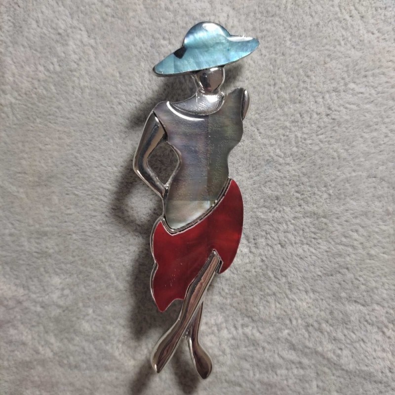 Broche-pendentif Dame avec nacre 80 × 30 mm +