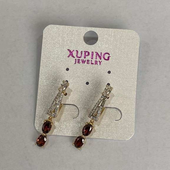 Boucles d'oreilles Xuping avec pierre rouge 30×4 mm, dorure 18K