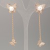 Boucles d'oreilles Xuping papillon avec perles de Majorque et pierres blanches 13×13 mm, longueur 6 cm, dorure en or 18 carats