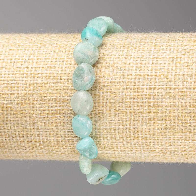 Bracelet en amazonite galetée, diamètre 10×10 mm ± sur élastique, longueur 18 cm+