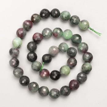 Perles de zoïsite naturel, perles facettées sur fil, diamètre 10 mm ±, longueur 38 cm ±